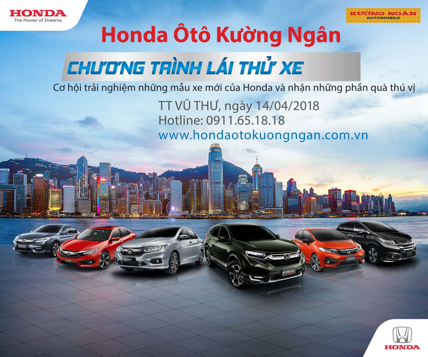 Lịch lái thử các Dòng xe Honda tháng 04-2018 của Honda Ôtô Kường Ngân
