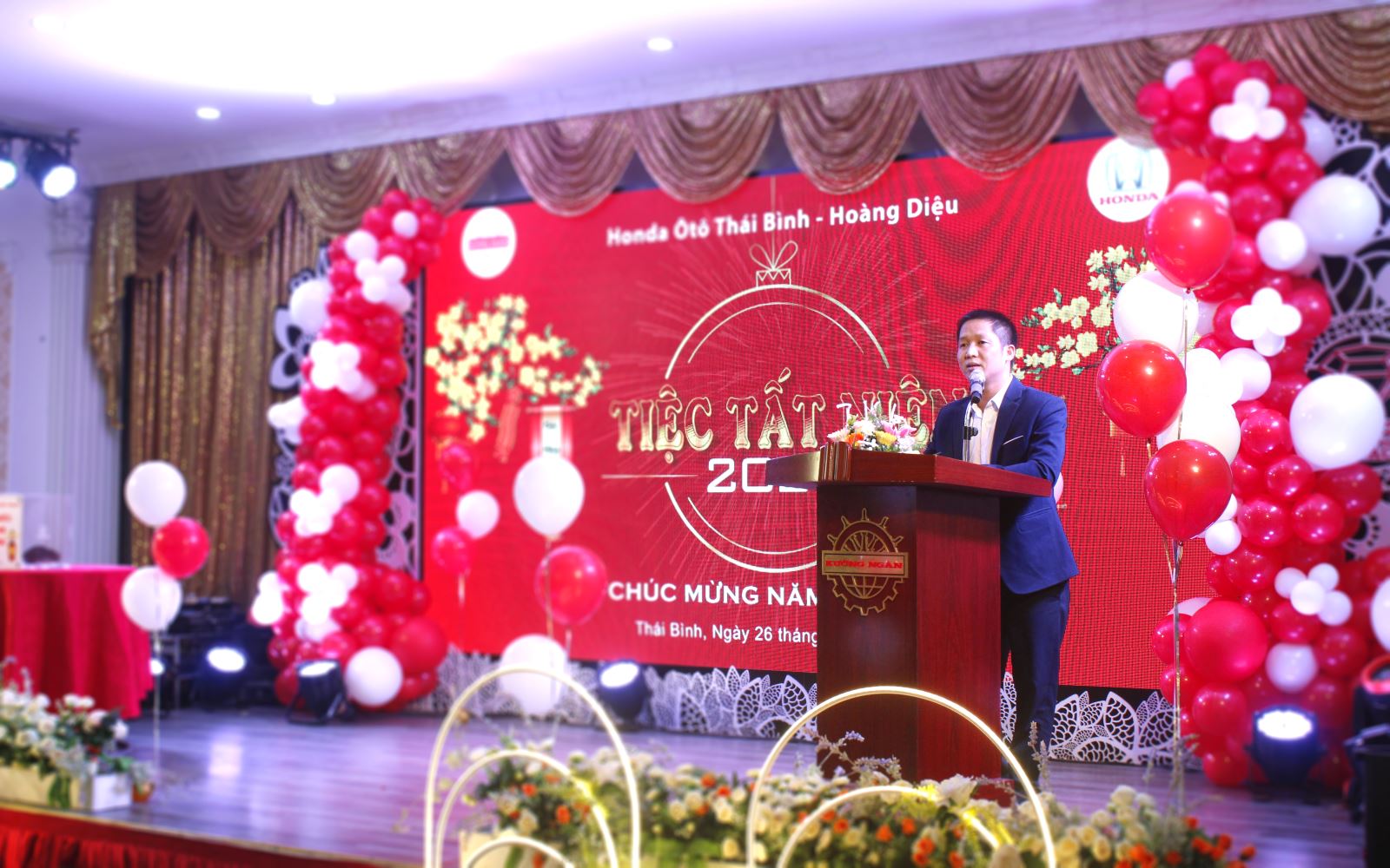 Ông Trần Mạnh Giỏi - Giám đốc Đại lý Honda Ôtô Thái Bình - Hoàng Diệu phát biểu tại buổi tiệc.
