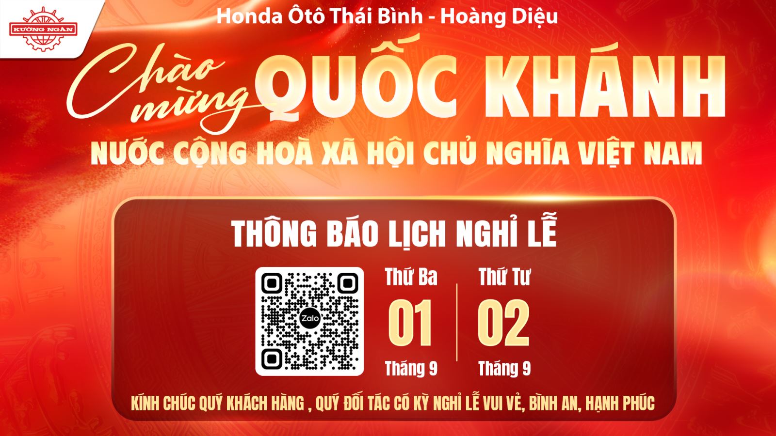 THÔNG BÁO NGHỈ LỄ QUỐC KHÁNH NƯỚC CỘNG HÒA XÃ HỘI CHỦ NGHĨA VIỆT NAM 02/09/2026