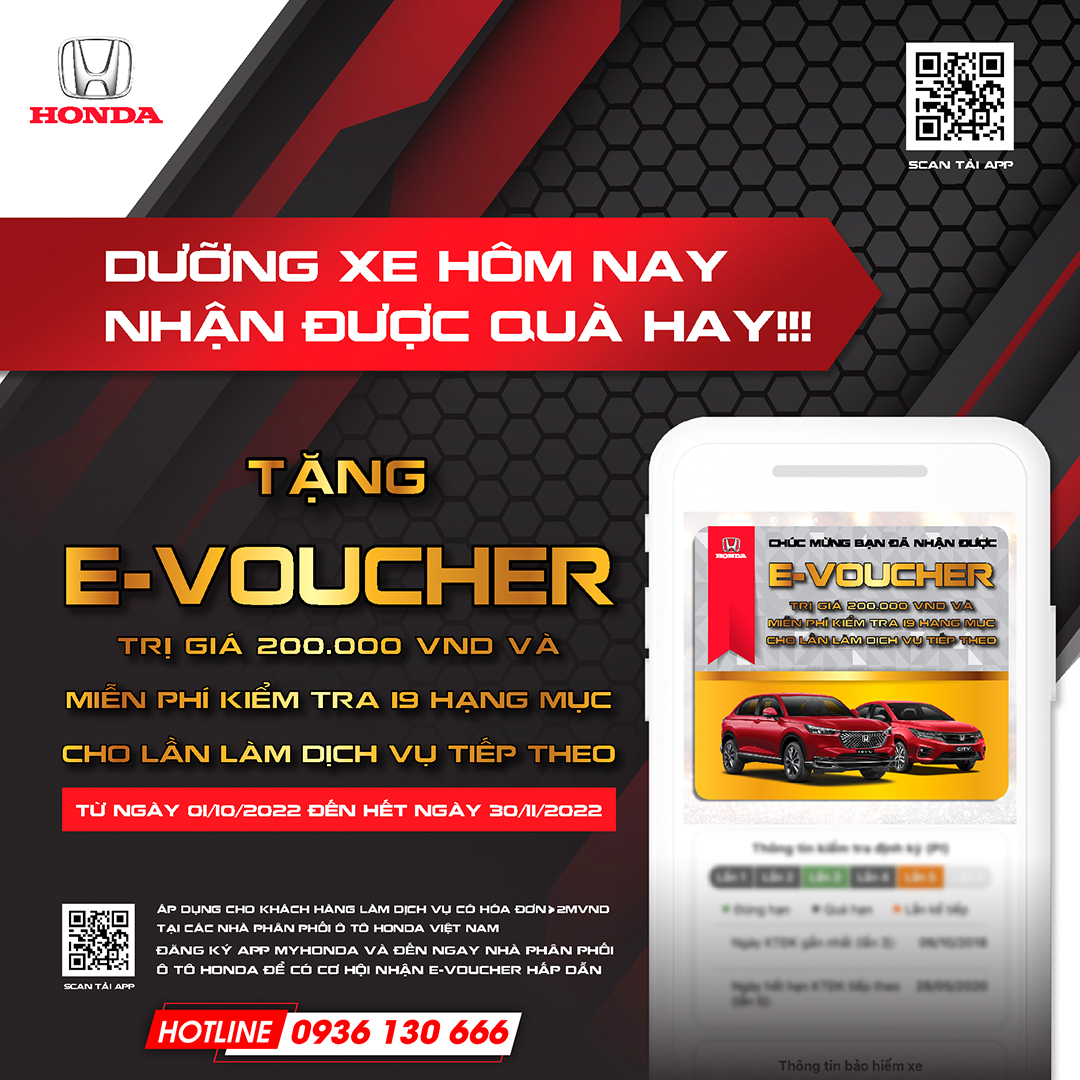 Chương trình khuyến mãi tặng E-voucher "Dưỡng xe hôm nay - Nhận được qua hay"