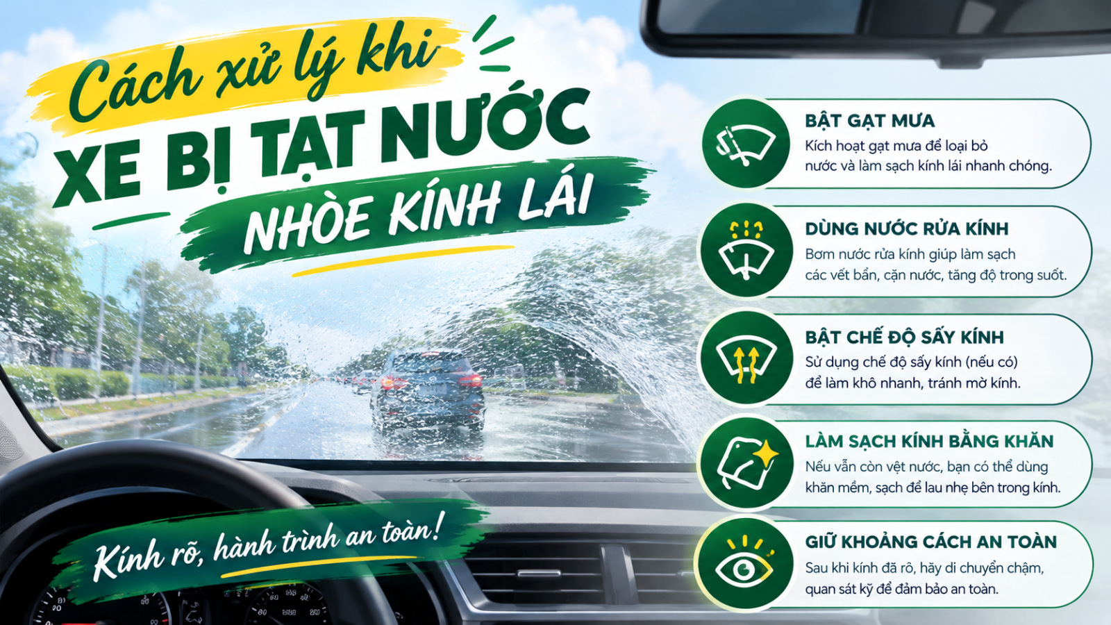 Mẹo xử lý khi xe bị tạt nước nhòe kính lái