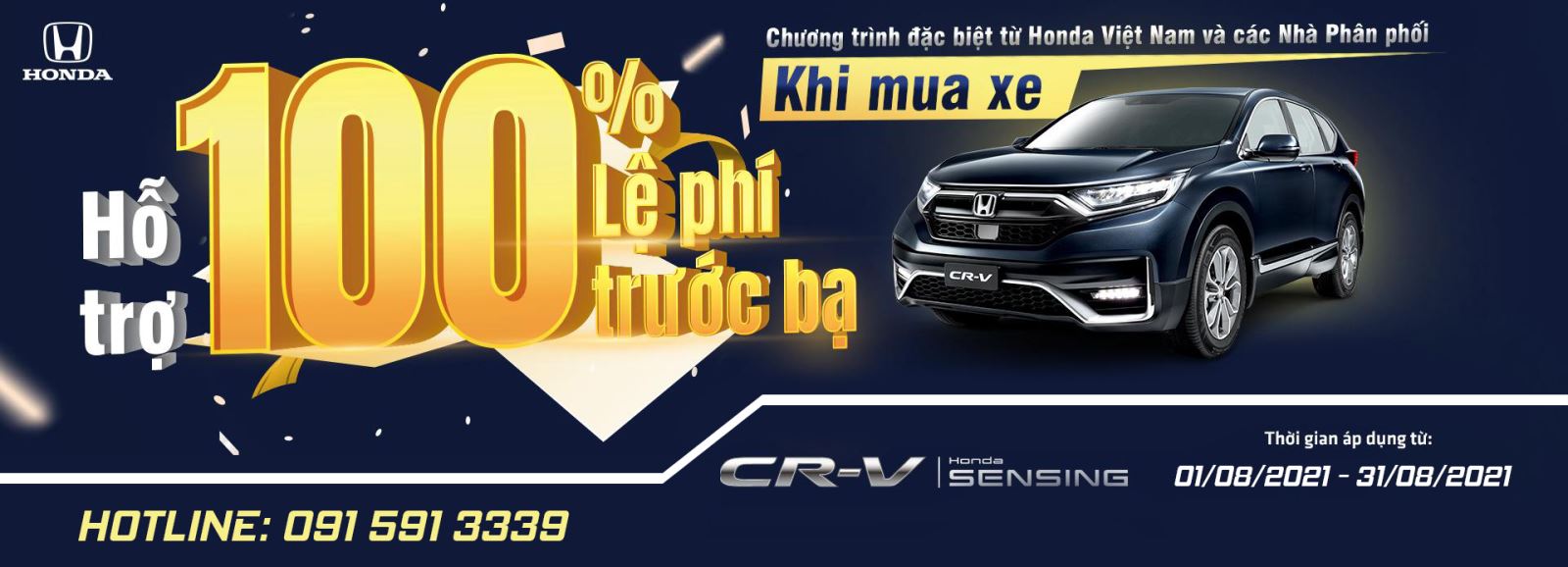 Khuyến mãi 100% Lệ phí trước bạ khi mua Honda CR-V trong tháng 8/2021
