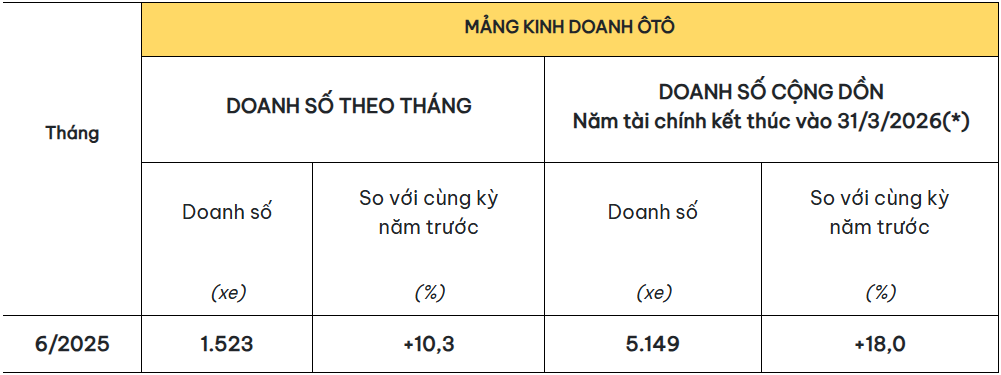 Kinh doanh ô tô tháng 6/2025