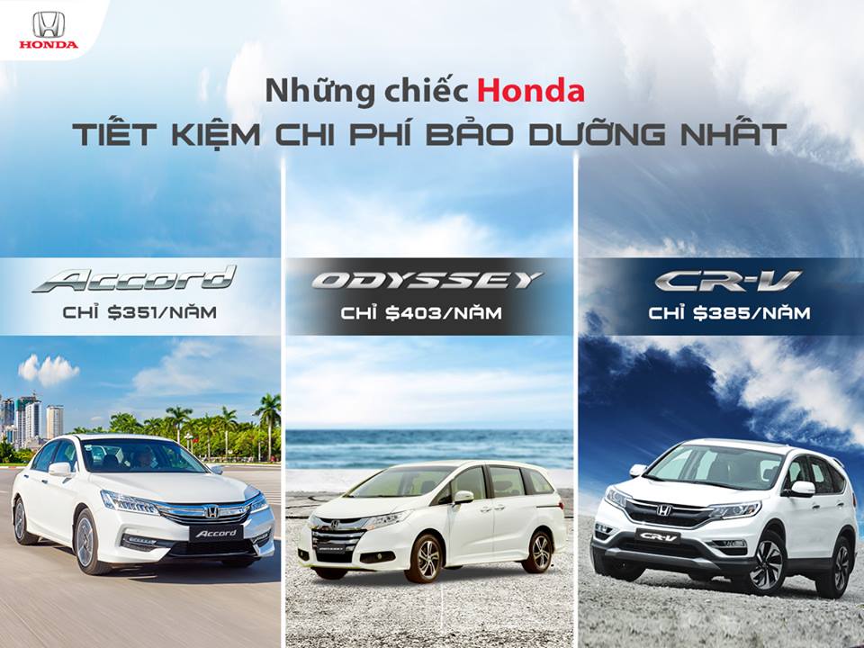 Honda CR-V, Honda Odyssey và Honda Accord là những chiếc xe tiết kiệm chi phí bảo dưỡng nhất phân khúc